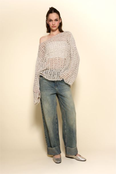 بلوزة كروشيه اوفر سايز بياخة عريضة