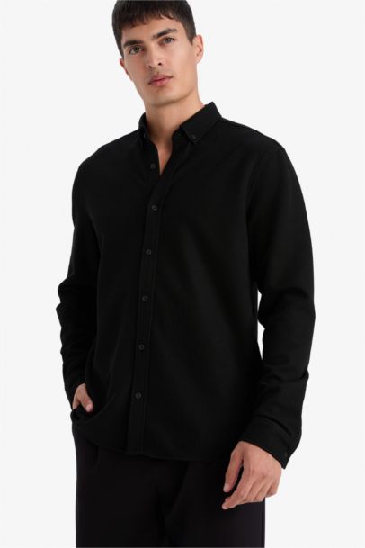 Regular Fit Polo Collar Long Sleeve Shirt