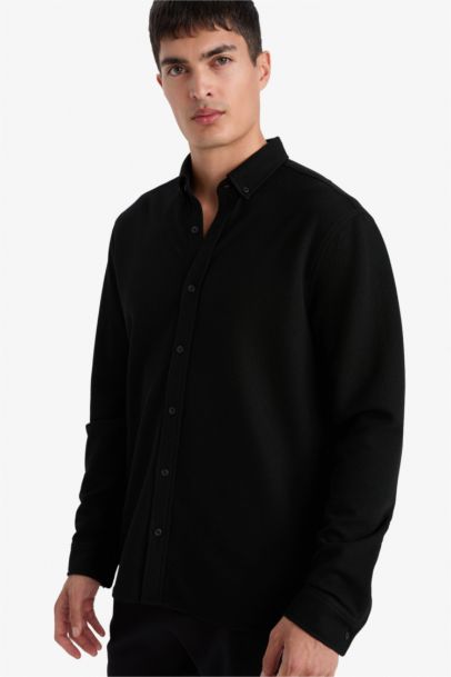 Regular Fit Polo Collar Long Sleeve Shirt