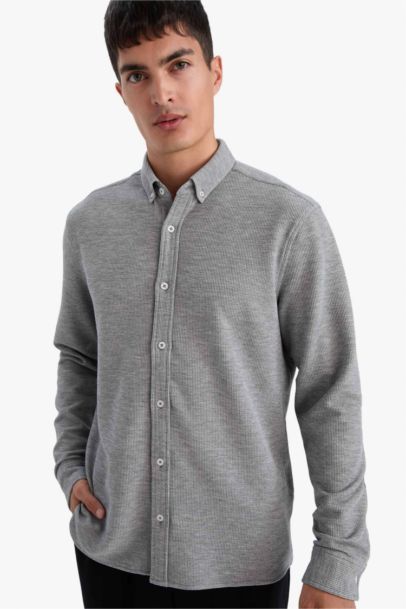 Regular Fit Polo Collar Long Sleeve Shirt