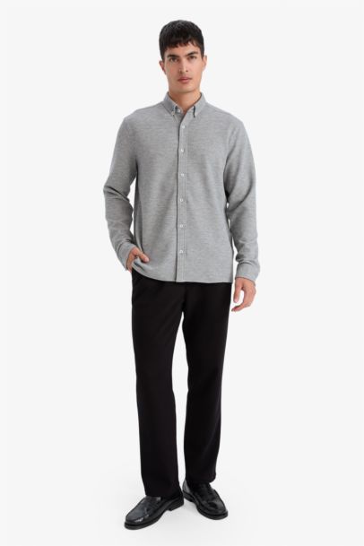 Regular Fit Polo Collar Long Sleeve Shirt