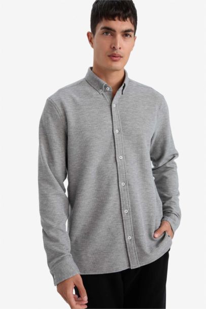 Regular Fit Polo Collar Long Sleeve Shirt