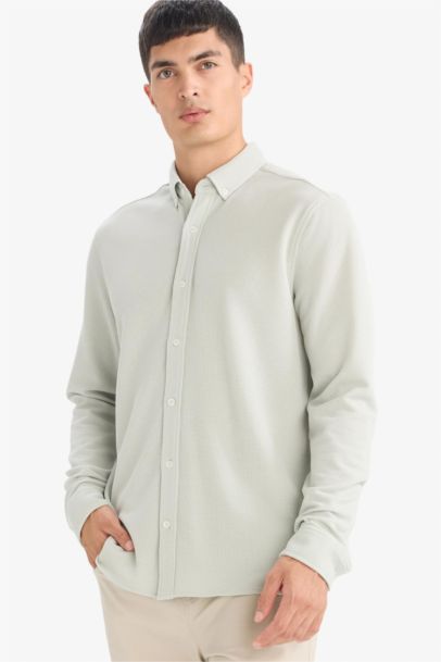 Regular Fit Polo Collar Long Sleeve Shirt
