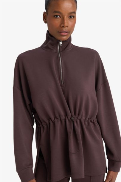 Long Fit High Neck Long Sleeved Modal Sports Sweatshirt