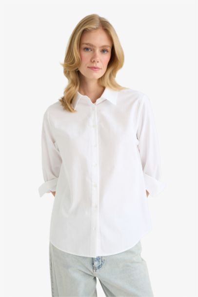 Chemise blanches en popeline à manches longues Coupe régulière