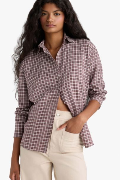 Regular Fit Shirt Collar Flanel Plaid Long Sleeve Shirt