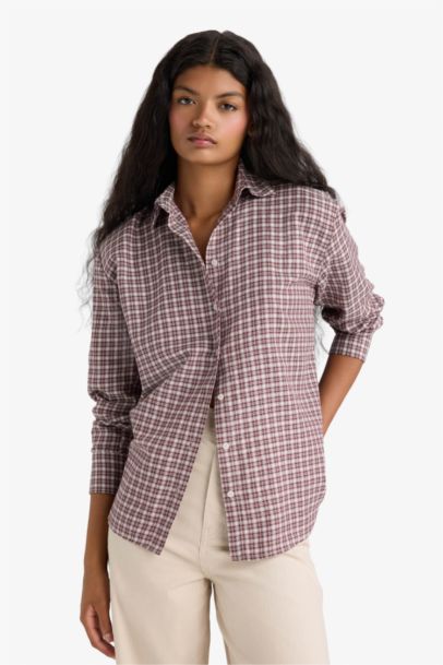 Regular Fit Shirt Collar Flanel Plaid Long Sleeve Shirt
