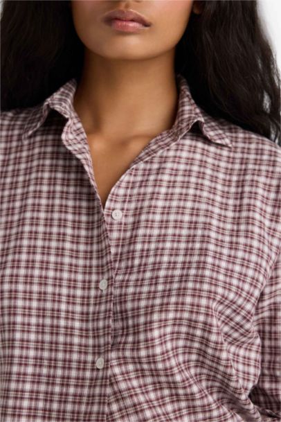 Regular Fit Shirt Collar Flanel Plaid Long Sleeve Shirt