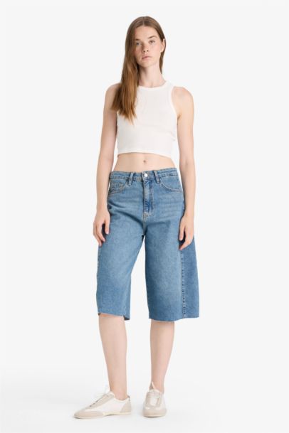 High Waist Denim Bermuda Jorts