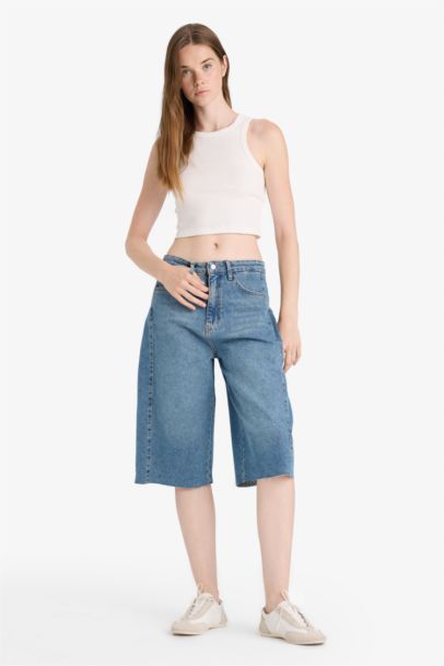 High Waist Denim Bermuda Jorts