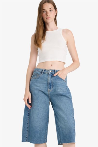 High Waist Denim Bermuda Jorts
