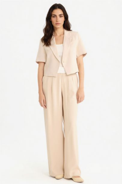 Wıde Leg Cep Detaylı Normal Bel Düz Paça Uzun Boy Tencel Pantolon