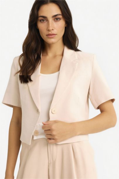 Cropped Fıt Ceket Yaka Tencel Blazer Ceket