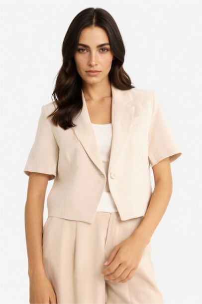 Cropped Fıt Ceket Yaka Tencel Blazer Ceket