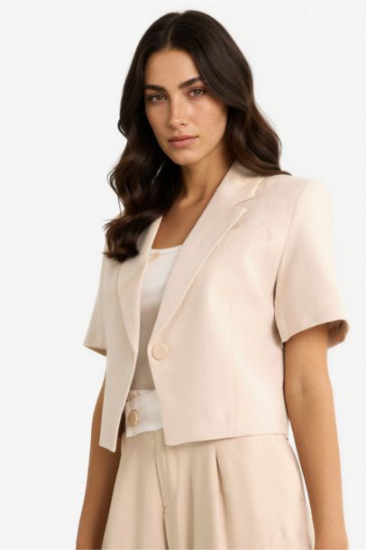 Cropped Fıt Ceket Yaka Tencel Blazer Ceket