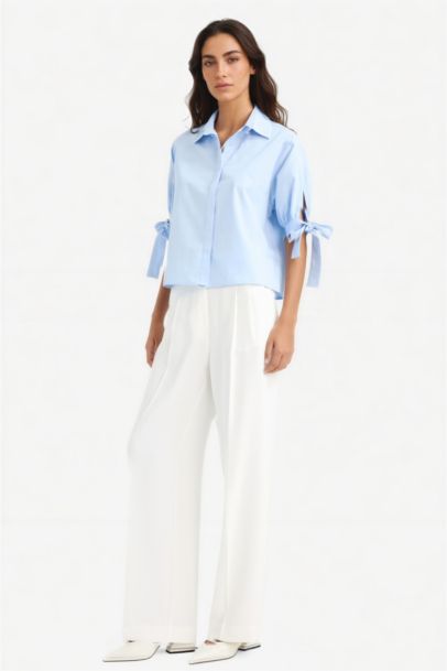 %100 Pamuk Regular Fıt Bağlama Detaylı Poplin Gömlek