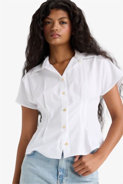 Regular Fit Shirt Collar Sleeveless Blouse