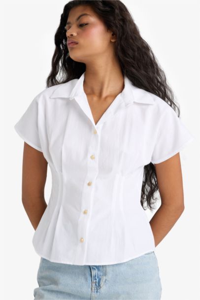 Regular Fit Shirt Collar Sleeveless Blouse
