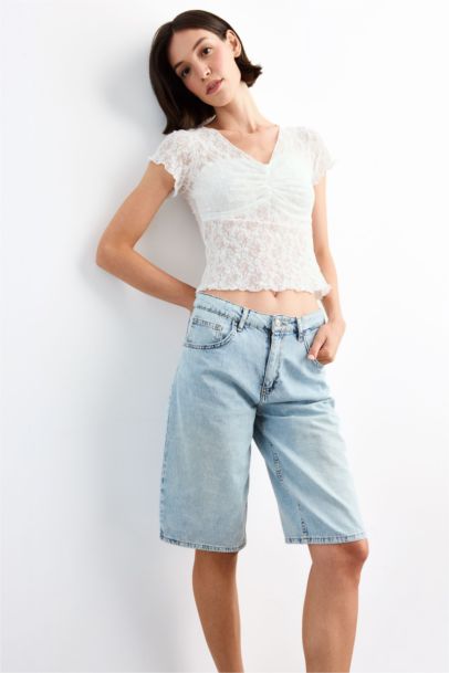 Slim Fit Crew Neck Lace Short Sleeve T-Shirt