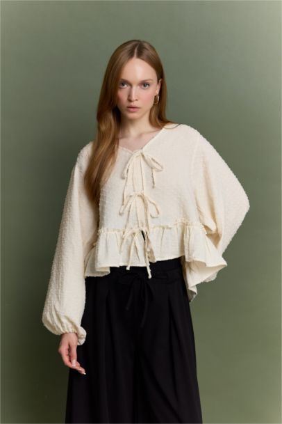 Regular Fit Muslin V-Neck Long Sleeve Tunic