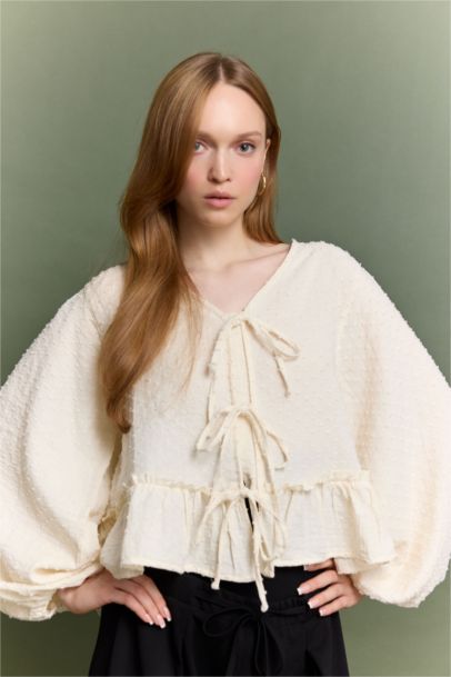 Regular Fit Muslin V-Neck Long Sleeve Tunic