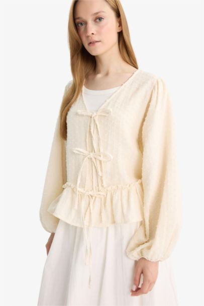 Regular Fit Muslin V-Neck Long Sleeve Tunic