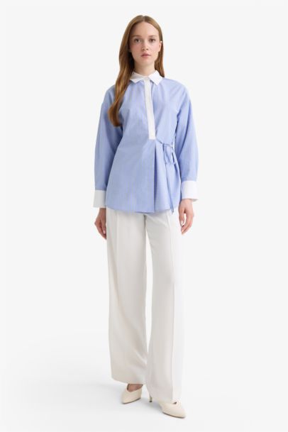 Regular Fit Shirt Collar Striped Poplin Tunic
