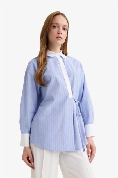 Regular Fit Shirt Collar Striped Poplin Tunic