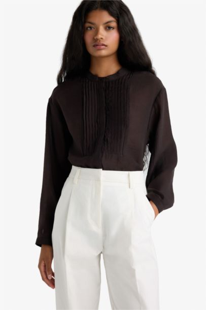 Oversize Fit Grandad Collar Sensual Long Sleeve Shirt