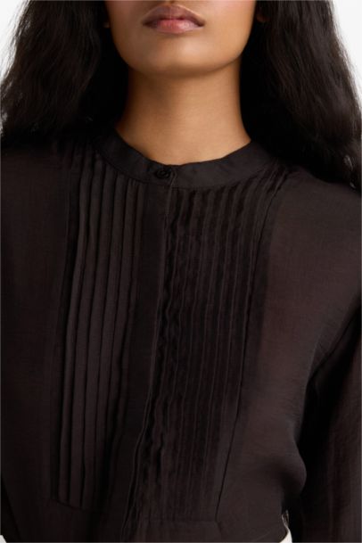 Oversize Fit Grandad Collar Sensual Long Sleeve Shirt