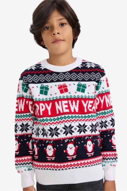 بلوفر اولادي تريكو قصة عادية وطبعة كريسماس