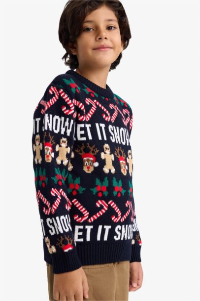 Yılbaşı Temalı Bisiklet Yaka Triko Kazak Erkek Çocuk