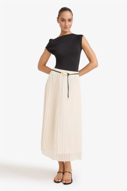 Jupe midi en mousseline à taille haute Coupe régulière