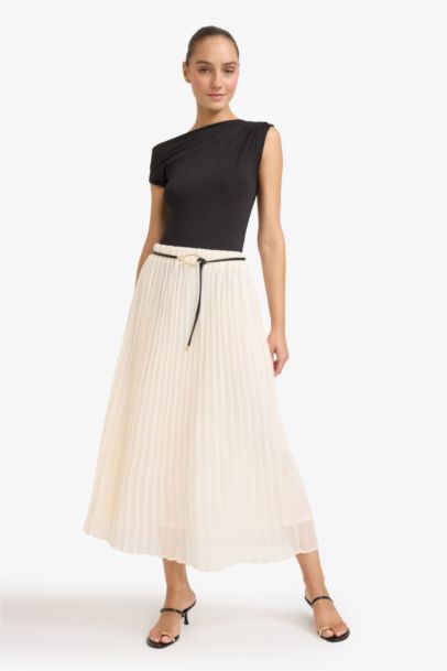 Jupe midi en mousseline à taille haute Coupe régulière