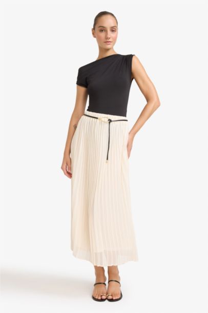 Jupe midi en mousseline à taille haute Coupe régulière