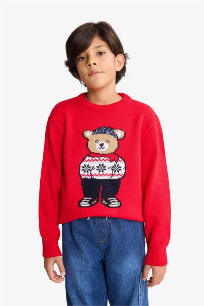 Boy Regular Fit Crew Neck Christmas Tricot Pullover