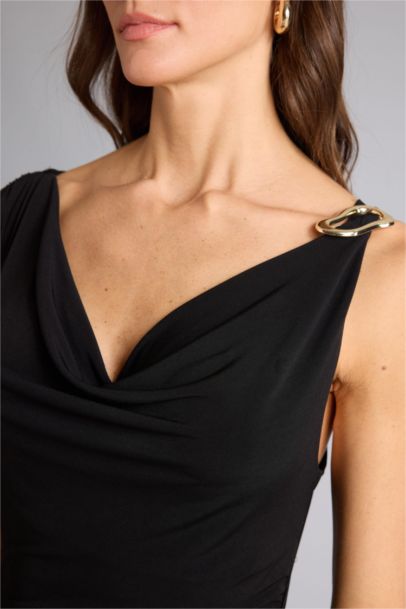 Regular Fit Cowl Neck Sleeveless Dress