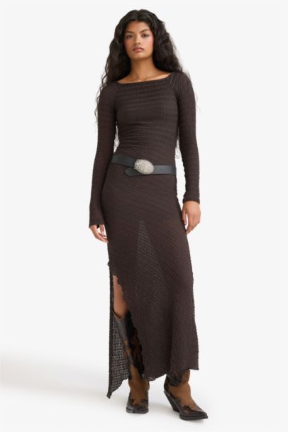 Crepe Long Sleeve Maxi Dress