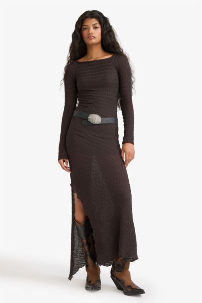 Crepe Long Sleeve Maxi Dress