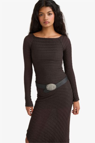 Crepe Long Sleeve Maxi Dress