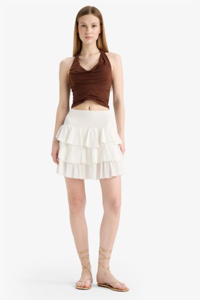 Normal Waist Crinkle Flounce Viscose Mini Skirt