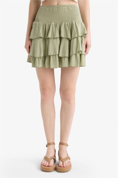 Normal Waist Crinkle Flounce Viscose Mini Skirt