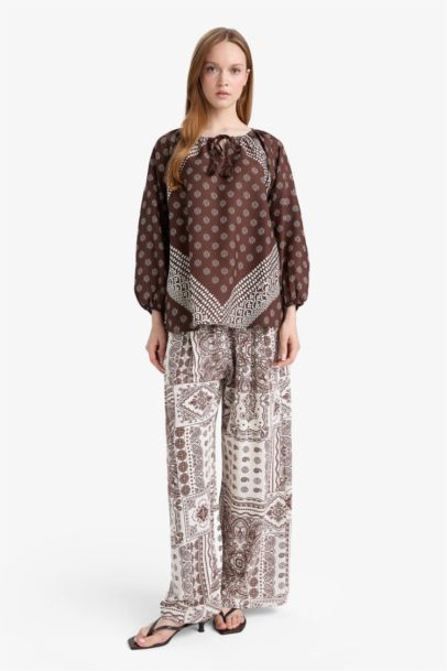 Wide Leg Linen Blend Trousers