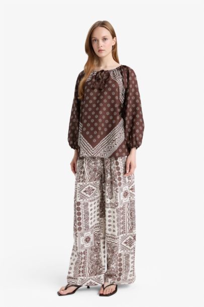 Wide Leg Linen Blend Trousers