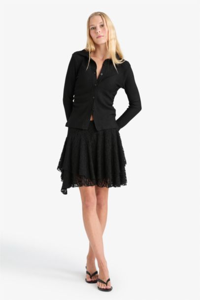 قميص كم طويل سليم فيت منسوج مخصر