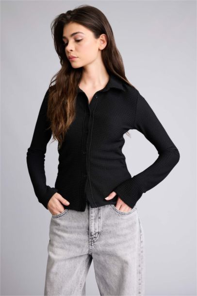 Slim Fit Shirt Collar Long Sleeve Shirt