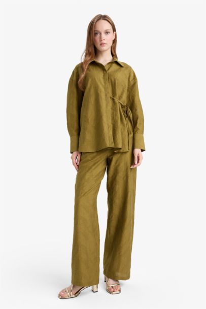 Regular Fit Elastic Waist Jacquard Trousers