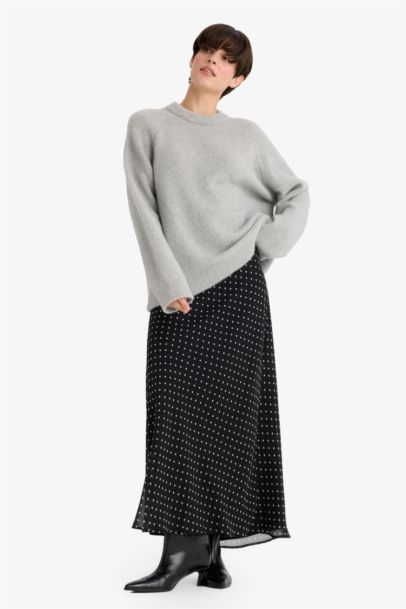 Pencil Polka Dot Regular Waist Lined Chiffon Maxi Skirt