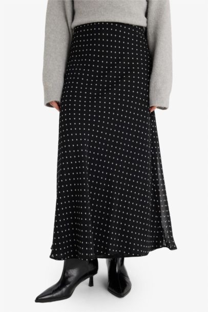 Pencil Polka Dot Regular Waist Lined Chiffon Maxi Skirt