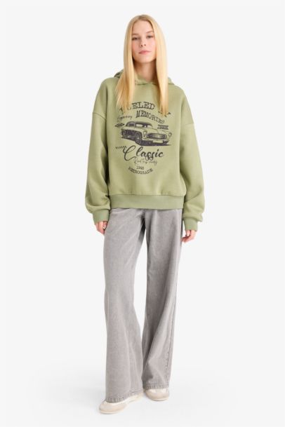 Overshirt Fit Hooded Printed Sweatshirt